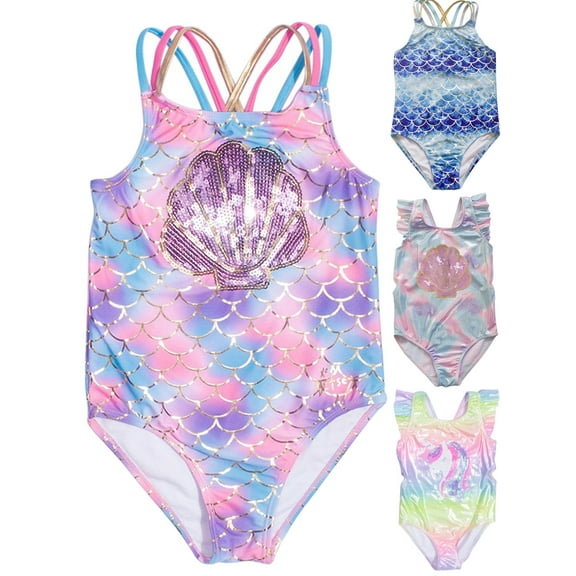 BULLPIANO Girls One Piece Swimsuit Kids Ruffle Bathing Suit Swimwear Beachwear 5-14 Years