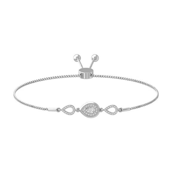 ARAIYA FINE JEWELRY Sterling Silver Pear and Round shape Diamond Bolo Bracelet (1/4 cttw, I2-I3 Clarity, I-J Color) 9"