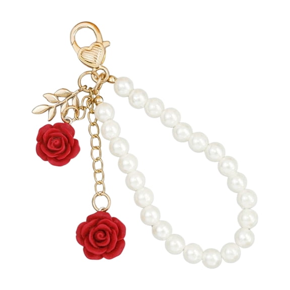 Trendy Pearls Chain and Floral Keychain Bag Pendant for Women Unique Accessories