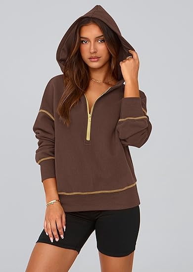 PRETTYGARDEN Women's Hooded Sweatshirts Long Sleeve Half Zip Cropped Hoodie Pullover Winter Fashion Clothes
