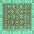 thumbnail image 1 of Ahgly Company Indoor Square Oriental Turquoise Blue Traditional Area Rugs, 4' Square, 1 of 4