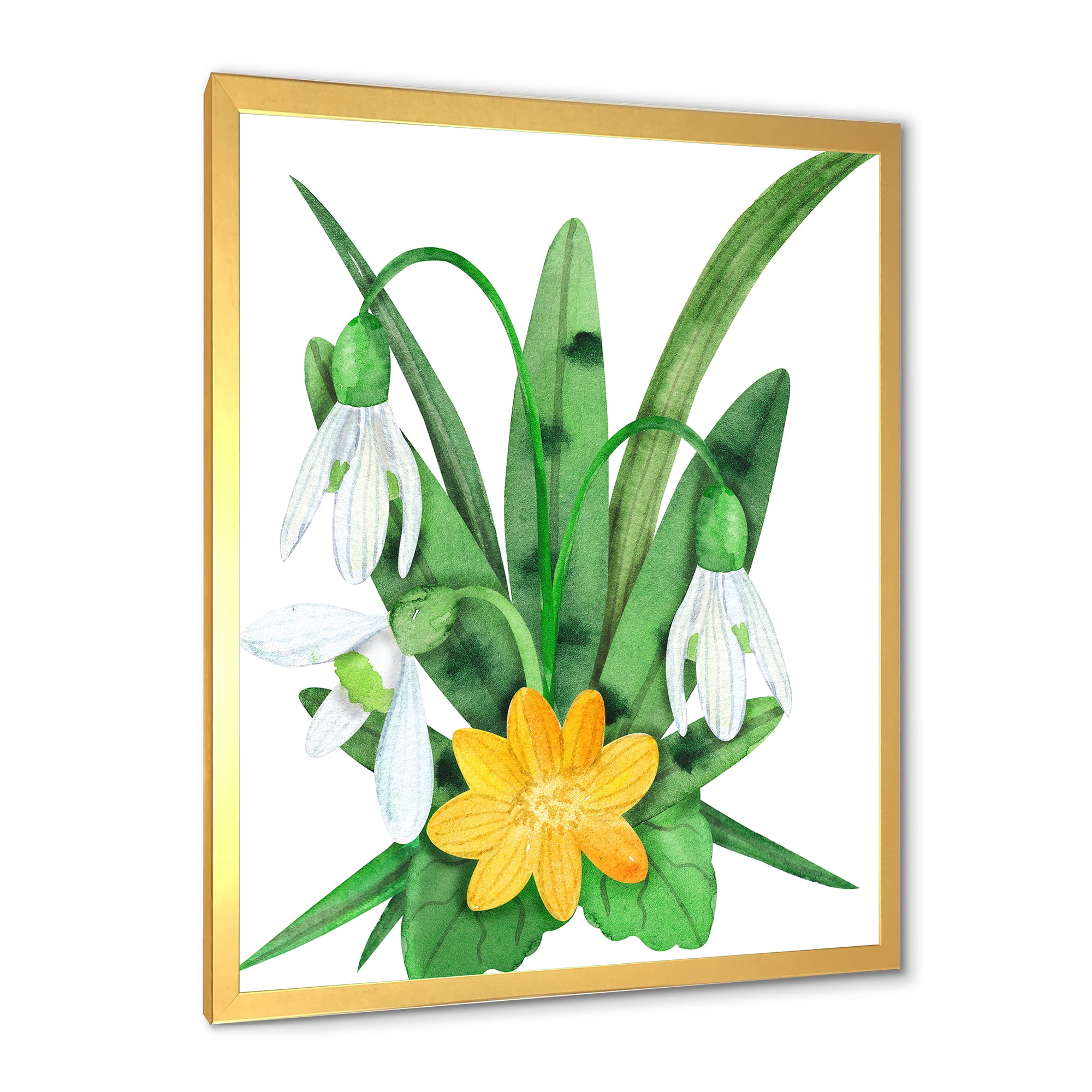 Designart 'Snowdrops and Yellow Erantis VIntage Flowers' Traditional Framed Art Print