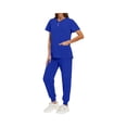 thumbnail image 2 of Scrubs for Women Set Fall Medical Uniform Stretch V-Neck Scrub Top Jogger Pant with Pockets Royal Blue M, 2 of 6
