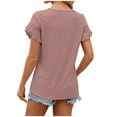 thumbnail image 3 of Meichang Hauts à Illets pour Femmes Tendance Été Uni Pétale Manches Courtes T-Shirts Col Rond Blouses Basiques Décontractées Travail T-Shirts Ajourés Rouge Pastèque S, 3 of 4