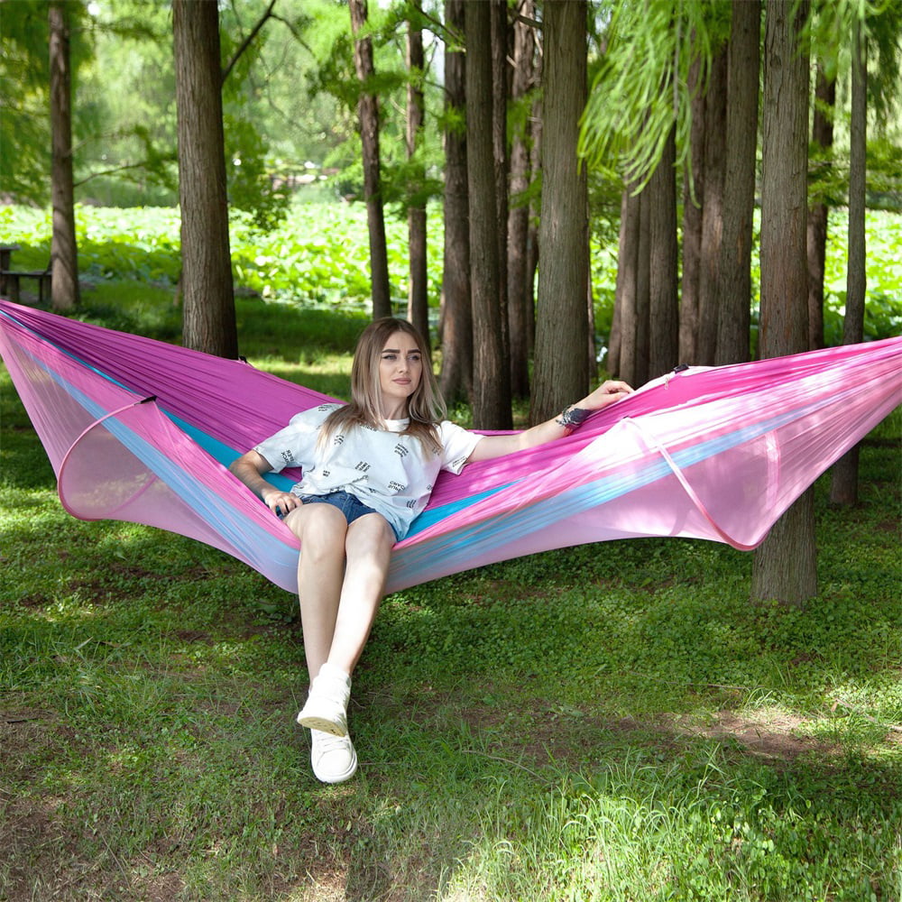 Details about   Portable Outdoor Camping Hammock with Mosquito Net High Strength Parachute 