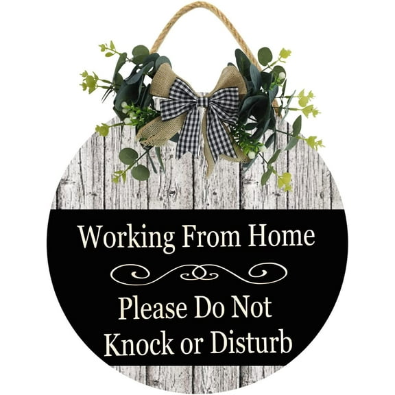 Eveokoki 12" Working From Home Please Do Not Knock Or Disturb Sign,Wood Hanging Sign Home Office Meeting Door