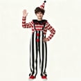 thumbnail image 2 of RUINIXCW Kids Halloween Clown Cosplsy Costume Long Sleeve Tops Striped Overalls Pants Hat Set for Themed Party, 2 of 5