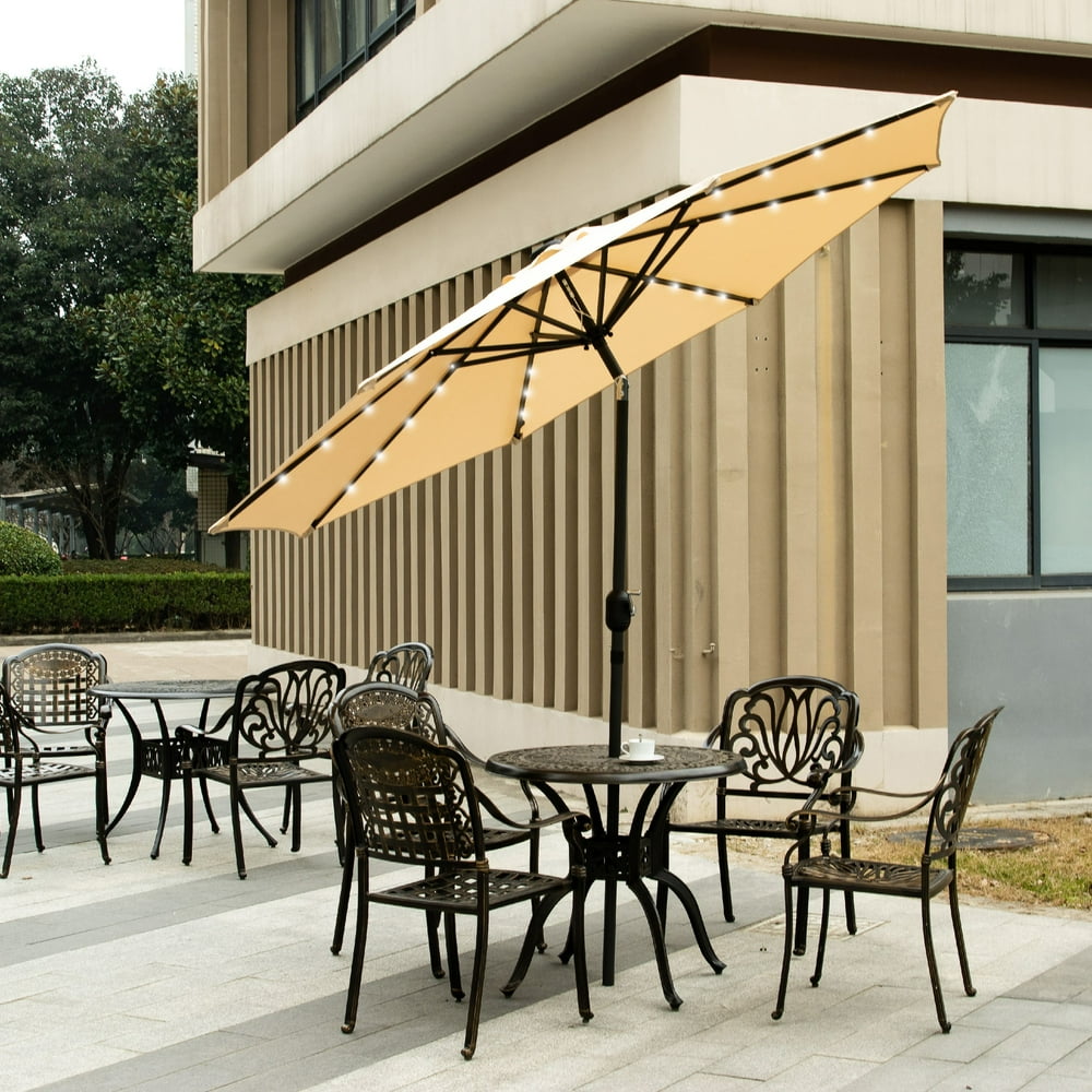 Ainfox 9ft Patio Solar Umbrella with Solar Powered 32 LEDs,Waterproof