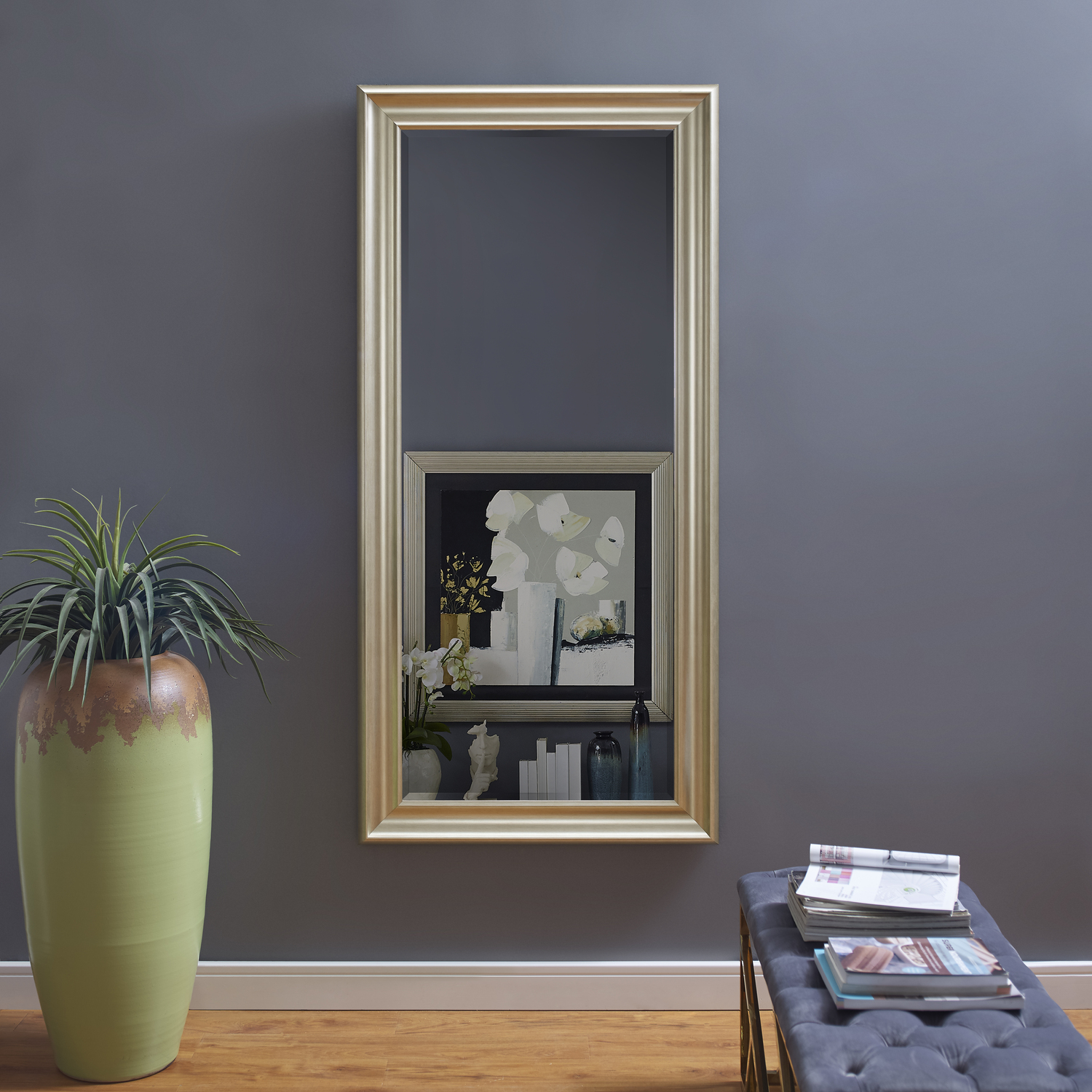 Framed Floor Mirror Champagne 65" x 31" by Naomi Home