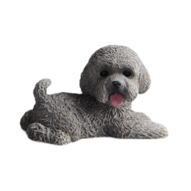 Figura de perro en miniatura, adorno de escritorio de resina, linda decoración para tablero de automóvil. mentira gris
