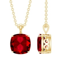 Rosec Jewels Cushion Cut Solitaire Lab Created Ruby Pendant for Women (8 mm, AAAA Grade), 14K Yellow Gold