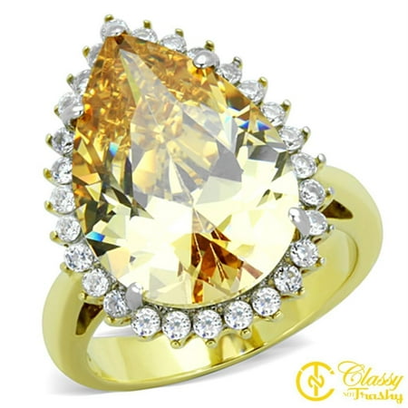 - Classy Not Trashy® Size 6 Women's Surrounded Pear Cut Champagne Cubic Zirconia Ring