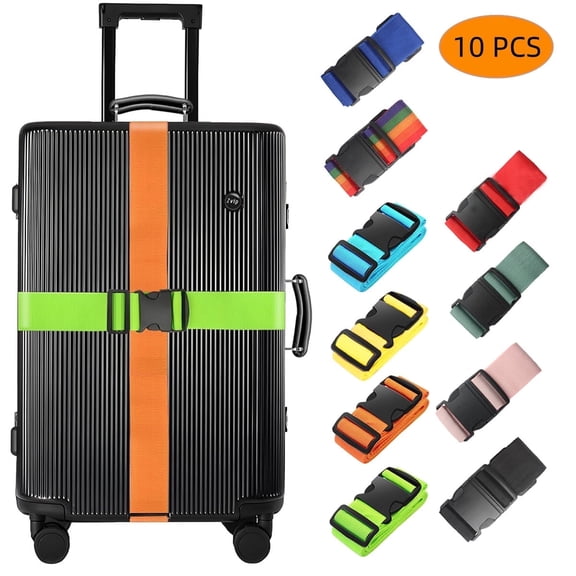 WLGJL 10 Pack Luggage Straps 71" Long Belts Keep Suitcase Secure While Traveling, TSA Approved Add a Bag Premium Accessory for Travel Bag Closure