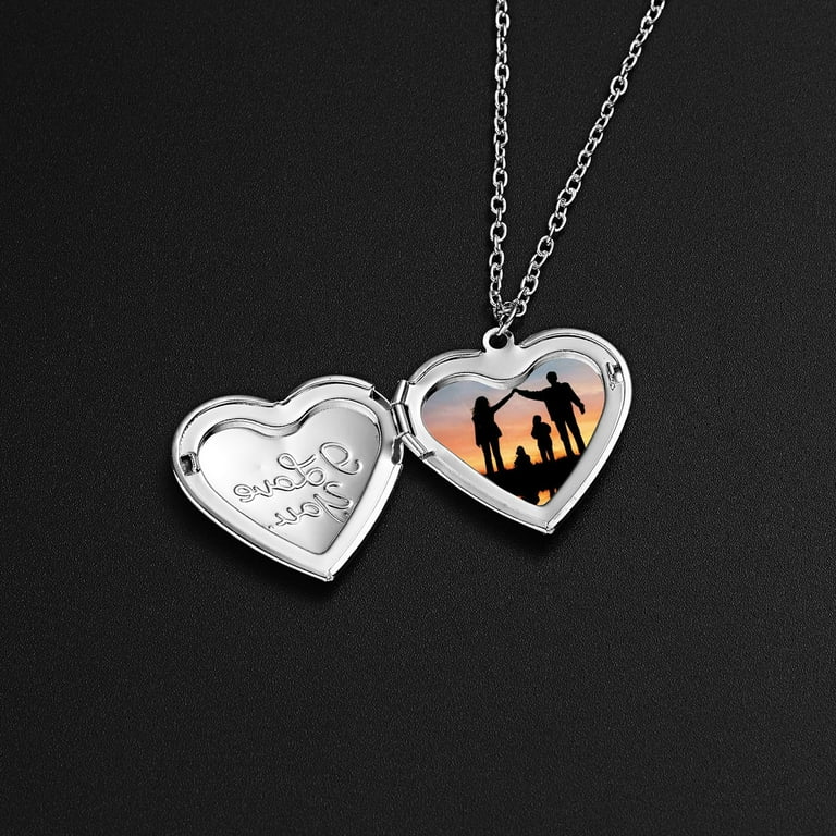 Jiaroswwei Couple Necklace Carved Design Metal Chain Gift Heart shaped Photo Frame Pendant Necklace Jewelry Accessories Walmart
