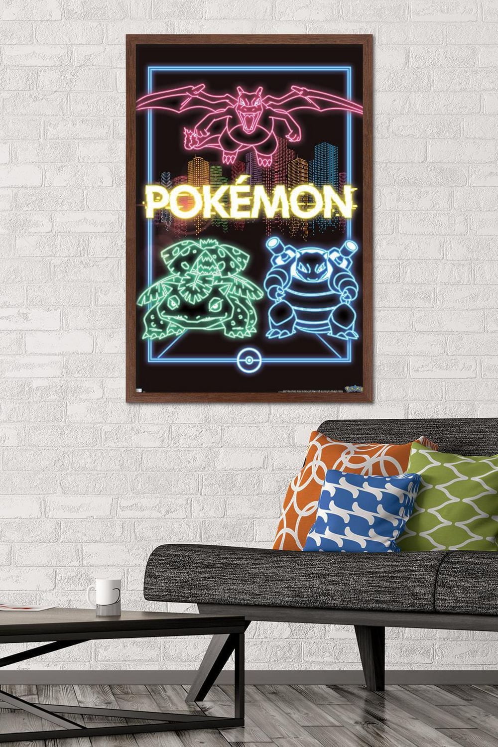 Pokémon - Neon Group Wall Poster, 14.725" x 22.375" Framed