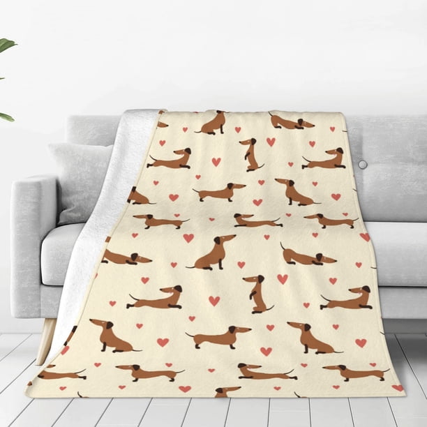 Balery Heart Dachshund Manta de Felpa Suave y Acogedora – Cobija de Franela Aterciopelada para Cama, Lavable y Cálida para Sofá, Mascotas, Transpirable-80"x60"