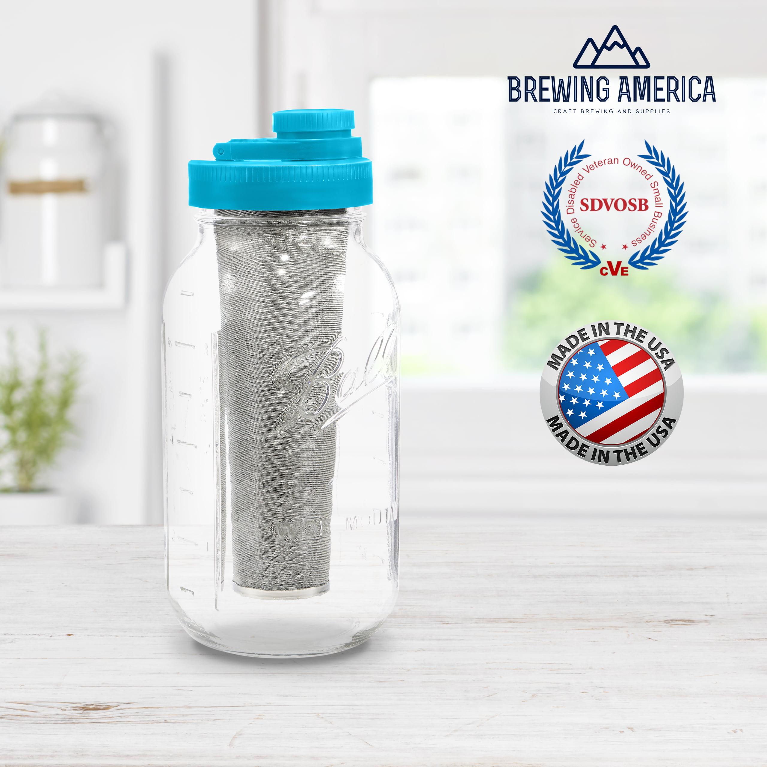 Cold Brew Coffee Maker & Tea Infuser Kit - 2 Quart Glass Ball Mason Jar, Recap Pour Spout, and Stainless Steel Filter