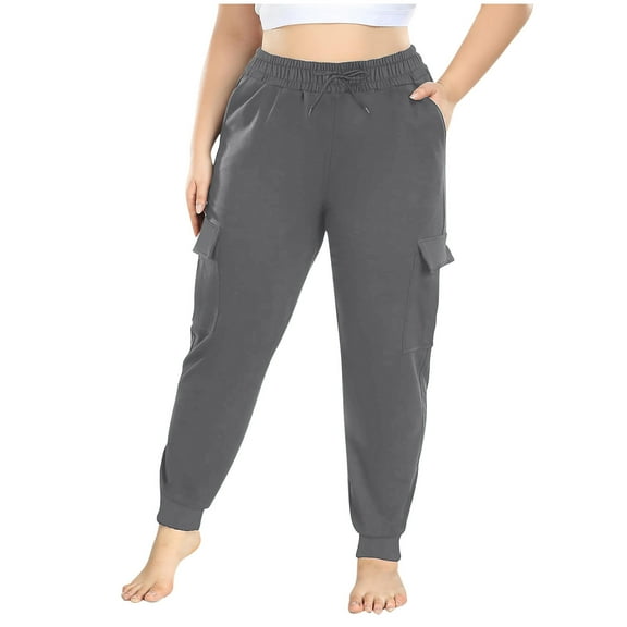 Wyobmus Womens Cargo Pants With Pockets Quick Dry Hiking Pants Lightweight Waterproof Baggy Ankle Binding Joggers Gray