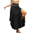thumbnail image 4 of INSPIRE CHIC Summer Casual Tiered Skirt for Women's High Waist Side Slit A Line Long Skirts XS Black, 4 of 6