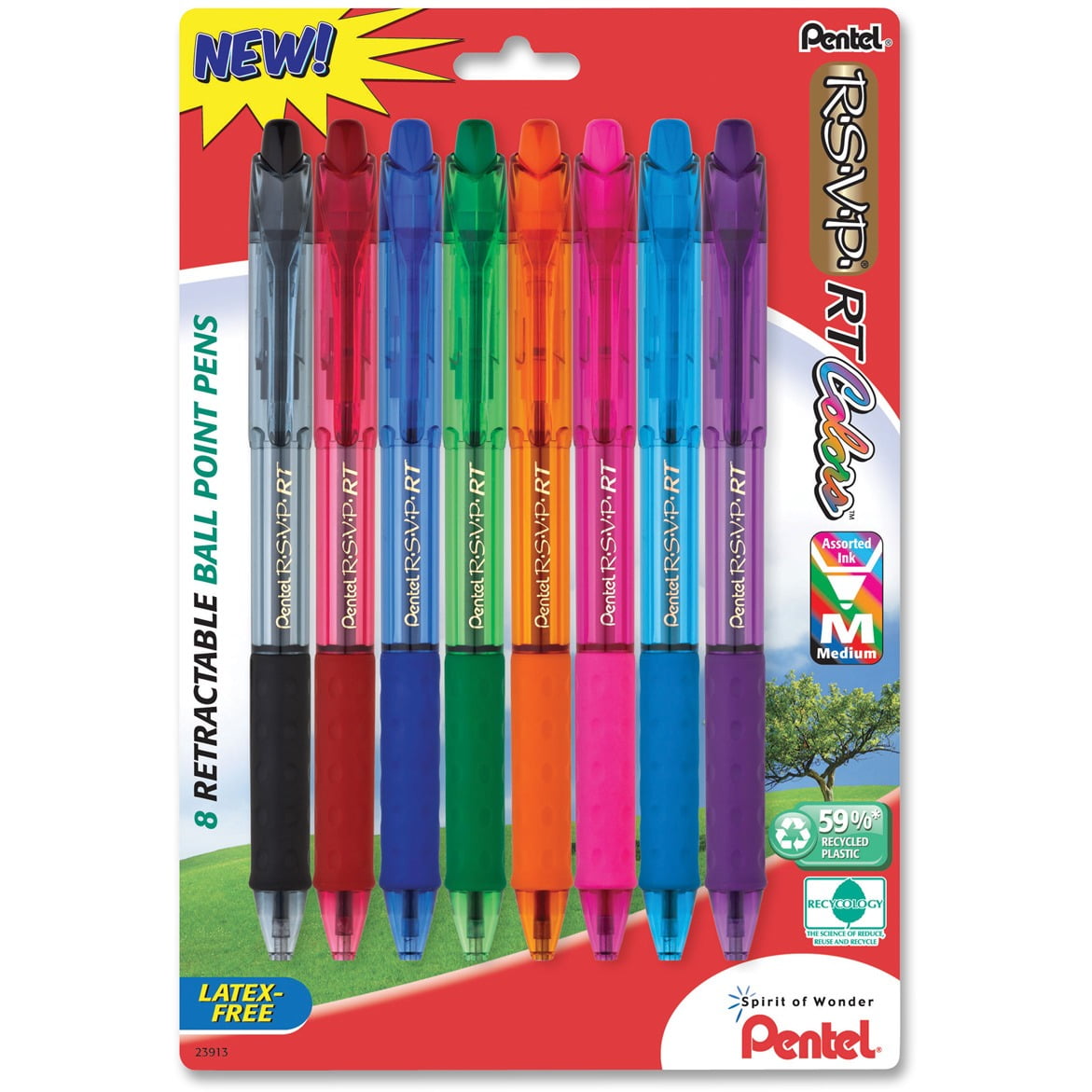 Pentel RSVP RT COLORS Retractable Ballpoint Pen, (1.0mm) Medium Line, Asstd Ink (A/B/C/D/F/P/S/V