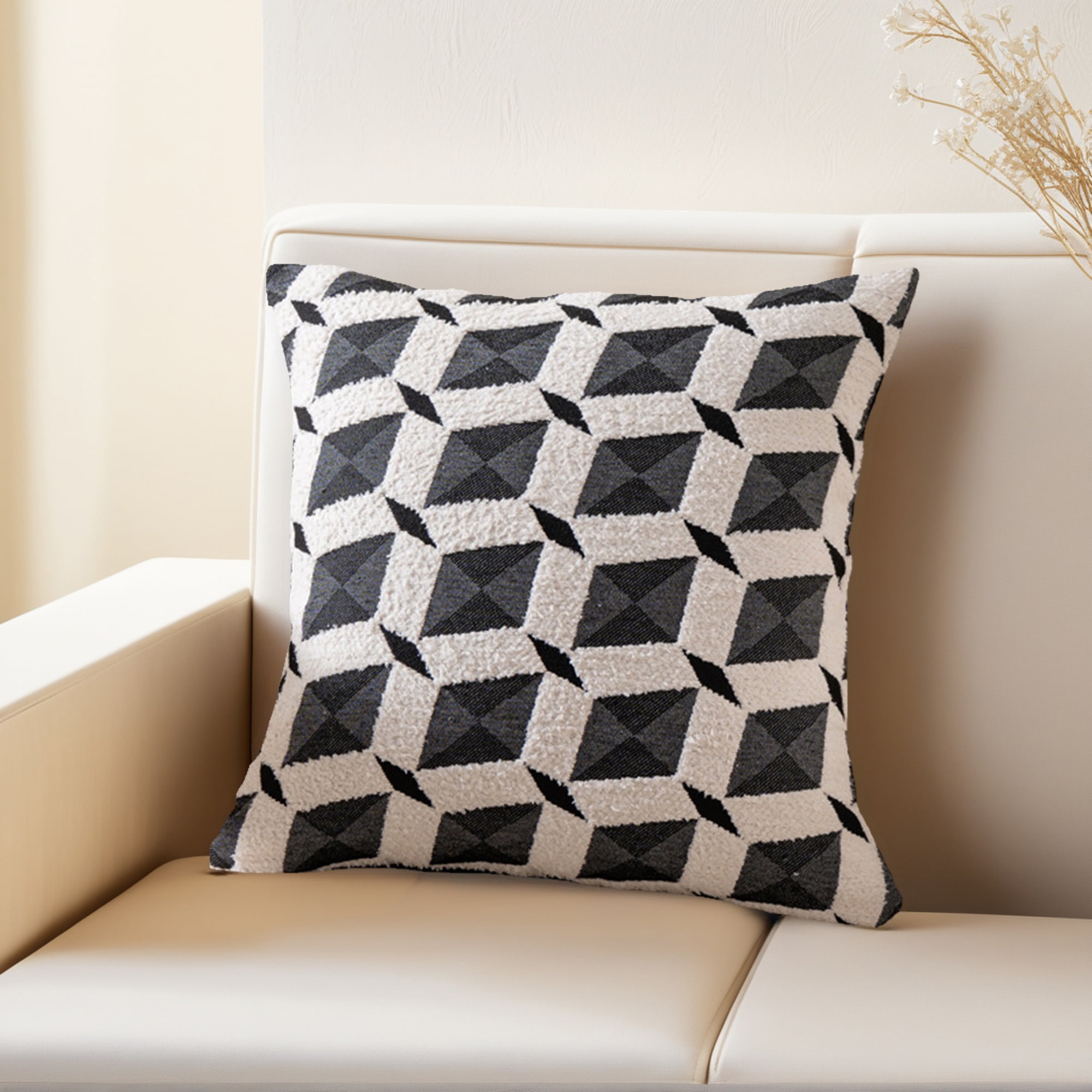 Unique Bargains Pack of 2 Square Diamond Pattern Chenille Throw Pillow Covers Black