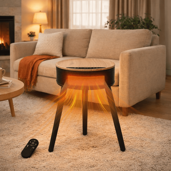 ROOMISLAND Space Heater Table, 1500W PTC Ceramic Side Table Heaters for Indoor Use, Electric Heater with Remote, LED Light, ECO Mode, Oscillation, 12H Timer, Overheat & Tip-Over Protection, Black