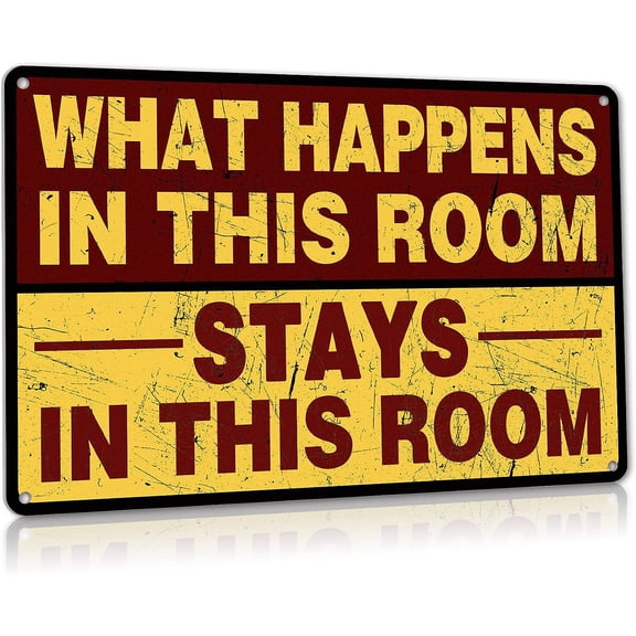 Funny Metal Tin Sign Wall Decor Man Cave Bar Home Bedroom Door What Happens in This Room Stays in This Room 8x12 Inch Aluminum