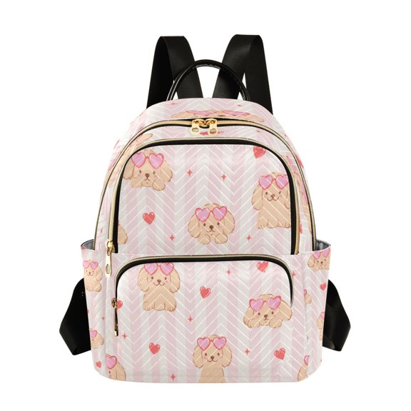 RMDQTR Quilted Backpack Lightweight Casual Daypack with Multi Zipper Pockets for Travel Daily Use Shopping Sports Cute Dog Heart Glasses Pattern