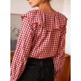 thumbnail image 3 of Blusa De Mujer Con Volantes Y Estampado Cuadros Rojo Y Blanco, 3 of 11