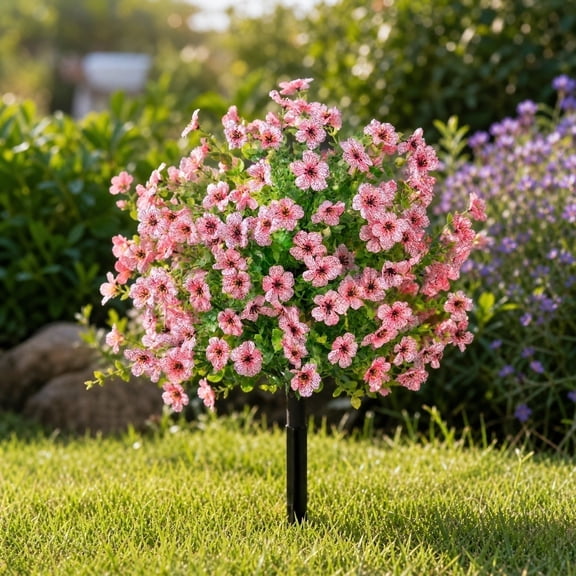 Artificial Flowers for Outdoors,22" Fake Flowers with Ground Stake,Yard,Planter,Porch,Lifelike Decorative Faux Petunias for Outdoor Home Decor (Pink)