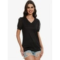 thumbnail image 2 of Womens Summer Tops V Neck T Shirts Swiss Dot Puff Sleeve Tops Loose Casual Tshirts, 2 of 6