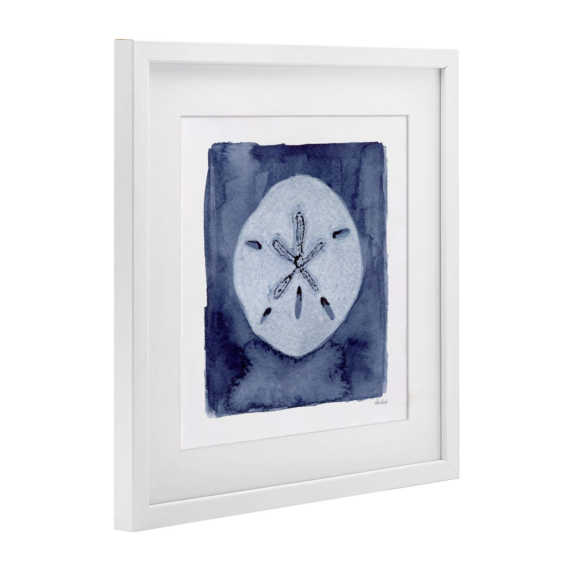 Stupell Industries White Sand Dollar on Indigo White Framed Print Under Glass, design by Patti Bishop