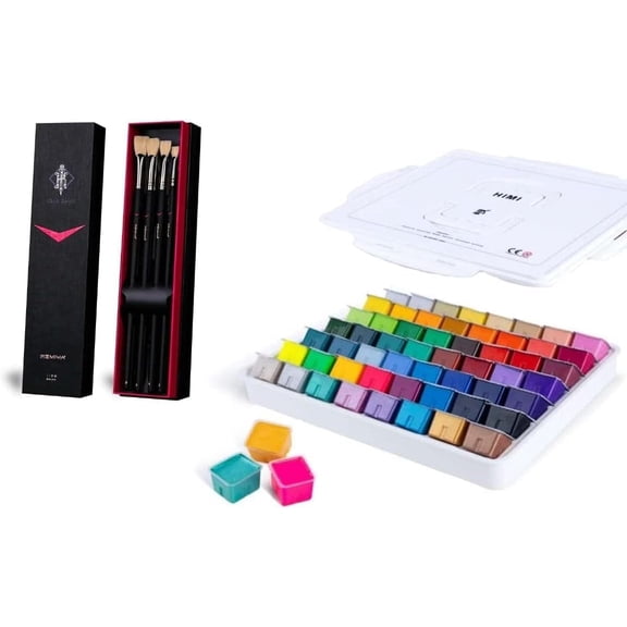HIMI Gouache Paint Set, 56 Colors x 30ml Include 8 Metallic and 6 Neon Colors includes 11 professional brushes