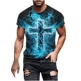 thumbnail image 2 of Mens Shirts Comfortable Crew Neck Basic Cross Printed Mens Clothing,Blue,XL, 2 of 5