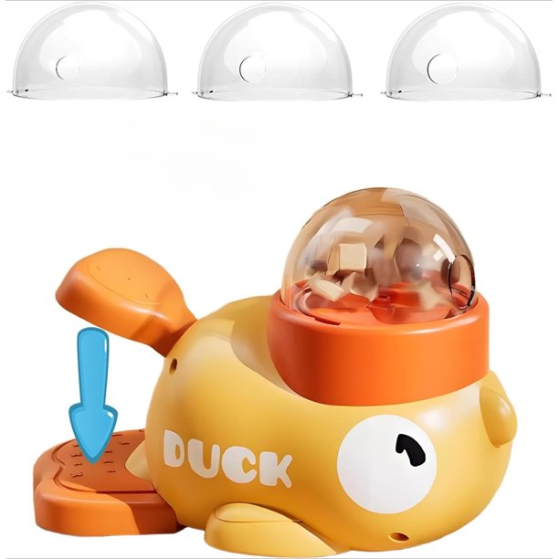 Juguete Dispensador de Golosinas para Gatos con Pato Amarillo y 3 Tapas, Rompecabezas Interactivo de Alimentador Lento para Mascotas
