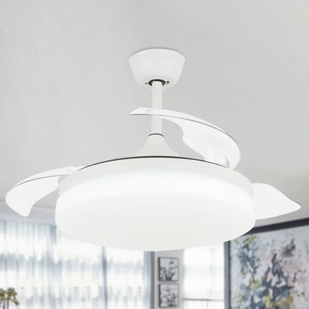 

Oaks Aura 42 White Modern Retractable LED Ceiling Fan Light with Remote Control and Light Kit