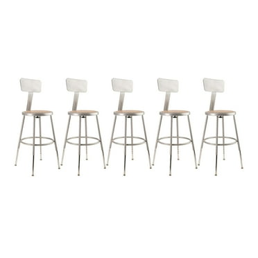 National Public Seating (5 Pack) NPS® 19"-27" Height Adjustable Heavy Duty Steel Stool With Backrest, Grey