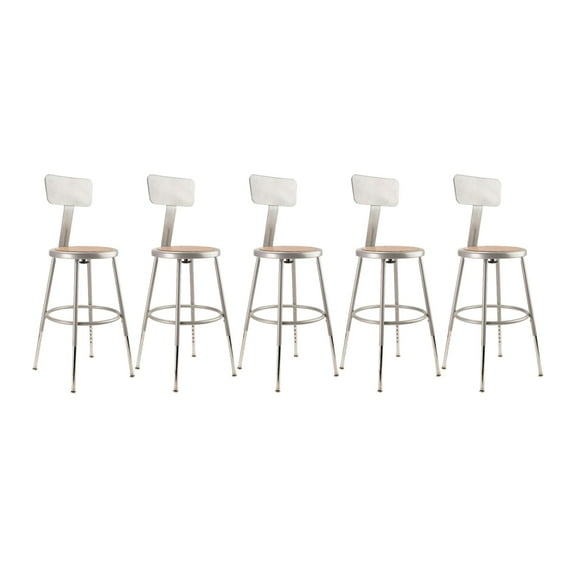 National Public Seating (5 Pack) NPS® 19"-27" Height Adjustable Heavy Duty Steel Stool With Backrest, Grey