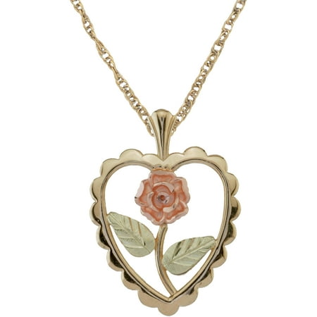 Black Hills Gold Jewelry by Coleman Co. 10kt and 12kt Black Hills Gold over Sterling Silver Rosebud/Heart Pendant, 18