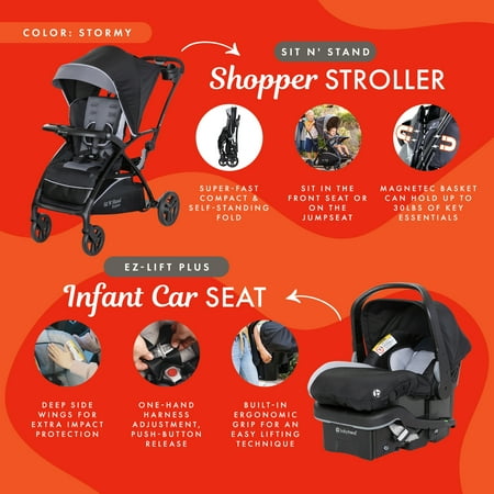 Baby Trend Sit N' Stand Stroller w/Canopy & EZ-Lift Plus Car Seat, Stormy