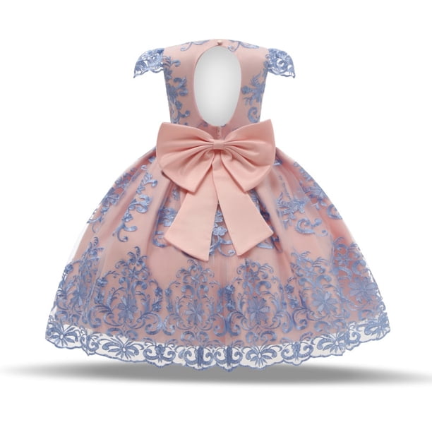 Children's Dress Summer Bow Wedding Evening Dress Princess Dress In The Big Children's Embroidery Lace Skirt Dance Costumepink 26M-110 He Qiyong unisex
