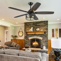 PHORUS 56" Rustic Ceiling Fan with Light & Remote,Industrial Caged Flush Mount,5 Reversible Dual-Finish Blades,6-Speed Silent Motor,Perfect for Bedroom,Living Room & Outdoor Patio