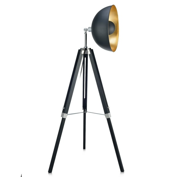 Teamson Home Tripod Floor Lamp Industrial Metal Dish Shade Black Fascino VN-L00019A