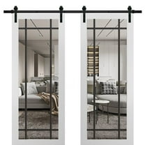 Sturdy Double Barn Door 36 x 80 inches | Lucia 2266 White Silk Clear Glass | 13FT Rail Hangers Heavy Set | Solid Panel Interior Doors