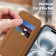 thumbnail image 3 of Wallet Case for iPhone 16, Magnetic Flip Kickstand Compatible with MagSafe, RFID Blocking Premium PU Leather Slim Shockproof Phone Case with Card Holder For iPhone 16,Brown, 3 of 9