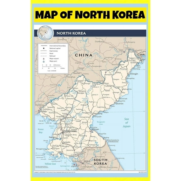 North Korea Map Poster - Laminated Wall Map - 18x24 - Ideal for Classrooms and Homes – Features Bright Colors and Vivid Imagery