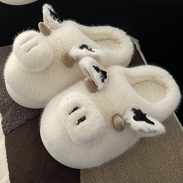 Pantufla Zapatillas de vaca acogedoras y lindas zapatillas de dibujos animados antideslizantes y peludas de invierno para mujer DQrwqpou Tenis De Mujer Tenis De Hombre