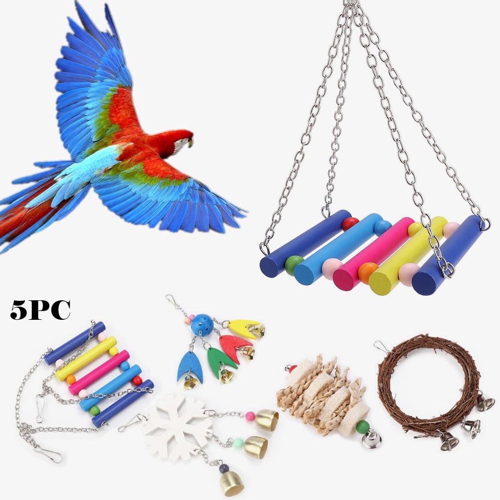 5PC Pet Bird Toys for Cage Perch Stair Standing with Colorful Bird Toys
