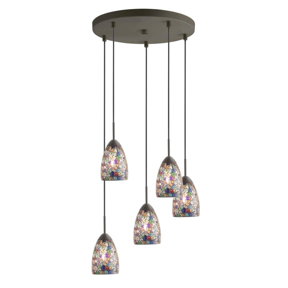 Woodbridge Lighting Venezia 5-Light Glass Cluster Pendant in Bronze/Multi-Color
