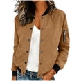 thumbnail image 2 of Otntypg Womens Faux Suede Leather Bomber Jacket Trendy Fall Snap Button Down Long Sleeve Casual Varsity Baseball with Arm Zipper Pockets, 2 of 7